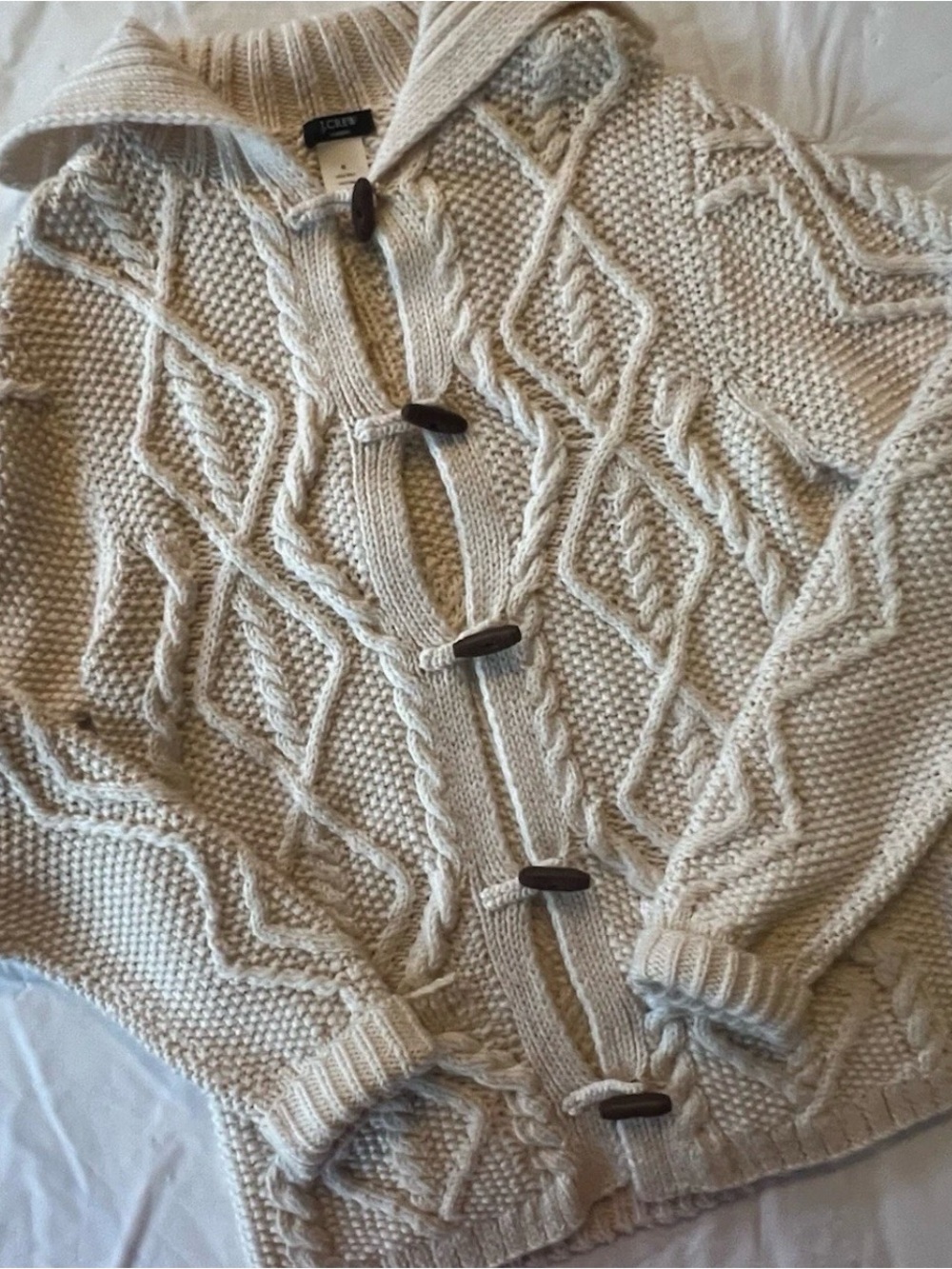 J. Crew Cream Cable-Knit shawl collar Toggle Cardigan size medium wool white